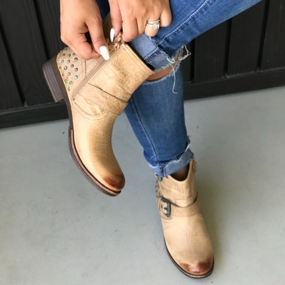 Distressed Leather Buckle Studded Combat Moto Boot - Picture 3 of 8